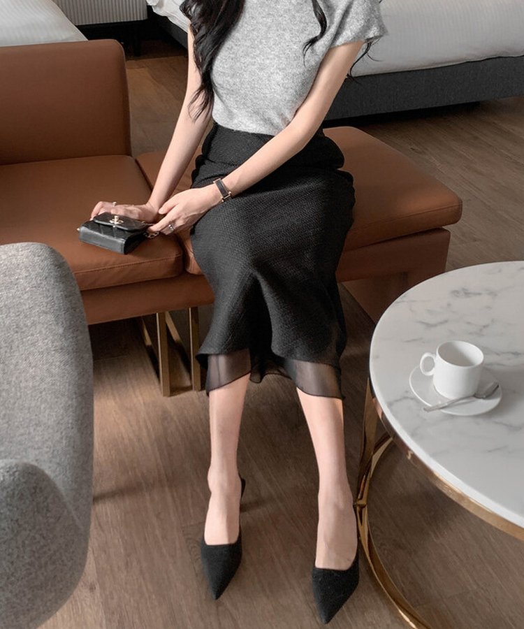 ツイードロングマーメイドスカート BLACK