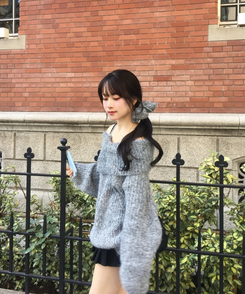 ラブリーモヘアニットヘアゴムセット GREY