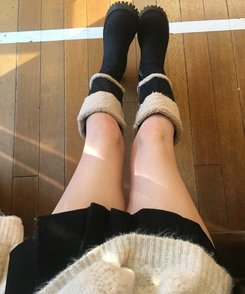 ムートン起毛スエードロングブーツ BLACK