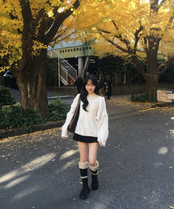 ムートン起毛スエードロングブーツ BLACK