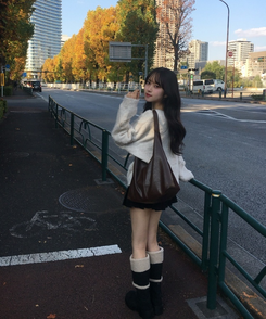 ムートン起毛スエードロングブーツ BLACK