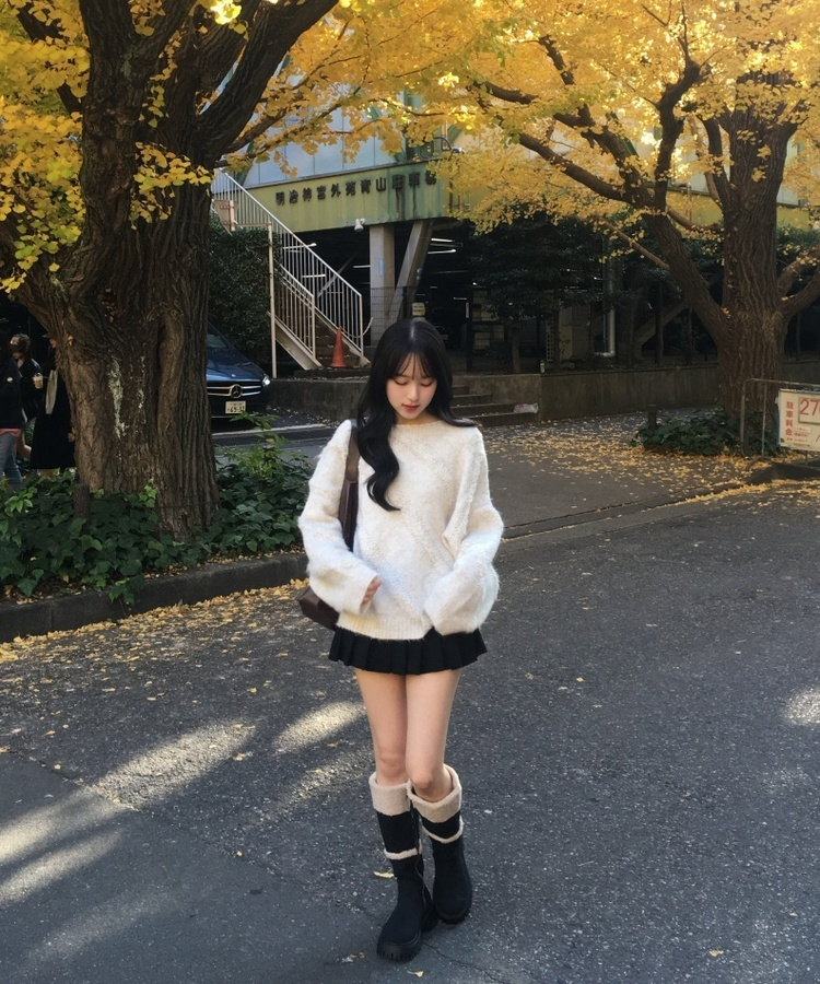 ムートン起毛スエードロングブーツ BLACK