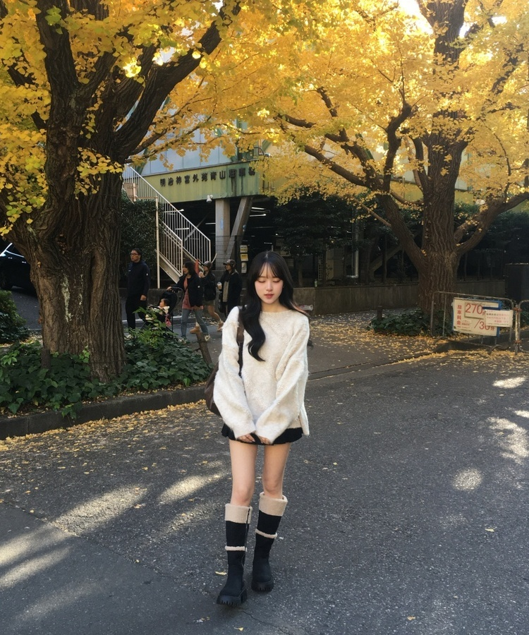 ムートン起毛スエードロングブーツ BLACK