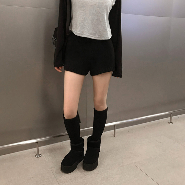 ウォームニットレッグウォーマー靴下(6color) BLACK