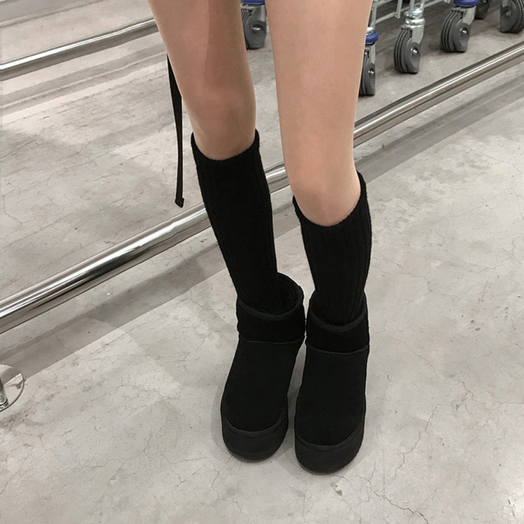 ウォームニットレッグウォーマー靴下(6color) BLACK