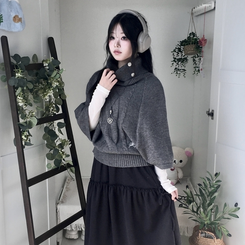 달빛천사 자수 꽈배기 빈티지 대장 모리걸 실버버튼 판초 터틀넥 케이프 망토 니트 그레이