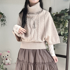 달빛천사 자수 꽈배기 빈티지 대장 모리걸 실버버튼 판초 터틀넥 케이프 망토 니트 베이지