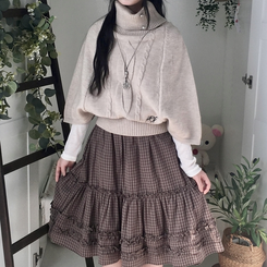 달빛천사 자수 꽈배기 빈티지 대장 모리걸 실버버튼 판초 터틀넥 케이프 망토 니트 베이지