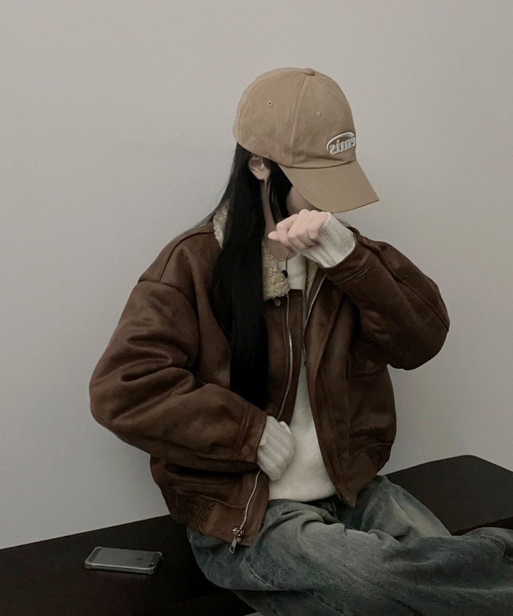 초코브라운스웨이드레더양털카라무스탕자켓점퍼 브라운