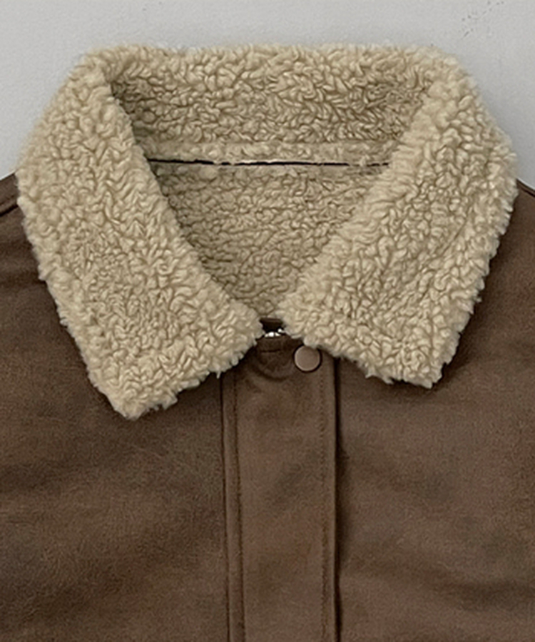 초코브라운스웨이드레더양털카라무스탕자켓점퍼