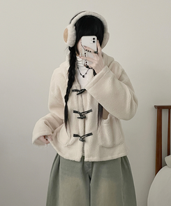 베이글양털뽀글이떡볶이후드무스탕숏자켓점퍼 아이보리