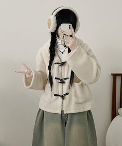 베이글양털뽀글이떡볶이후드무스탕숏자켓점퍼 아이보리