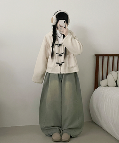 베이글양털뽀글이떡볶이후드무스탕숏자켓점퍼 아이보리