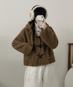 베이글양털뽀글이떡볶이후드무스탕숏자켓점퍼 베이지