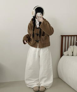 베이글양털뽀글이떡볶이후드무스탕숏자켓점퍼 베이지