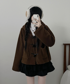 베이글양털뽀글이떡볶이후드무스탕숏자켓점퍼 브라운