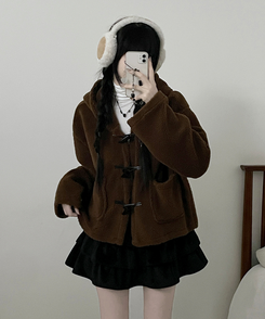 베이글양털뽀글이떡볶이후드무스탕숏자켓점퍼 브라운