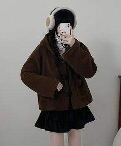 베이글양털뽀글이떡볶이후드무스탕숏자켓점퍼 브라운