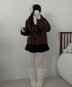 베이글양털뽀글이떡볶이후드무스탕숏자켓점퍼 브라운