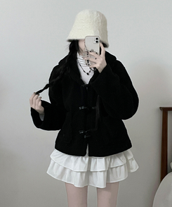 베이글양털뽀글이떡볶이후드무스탕숏자켓점퍼 블랙