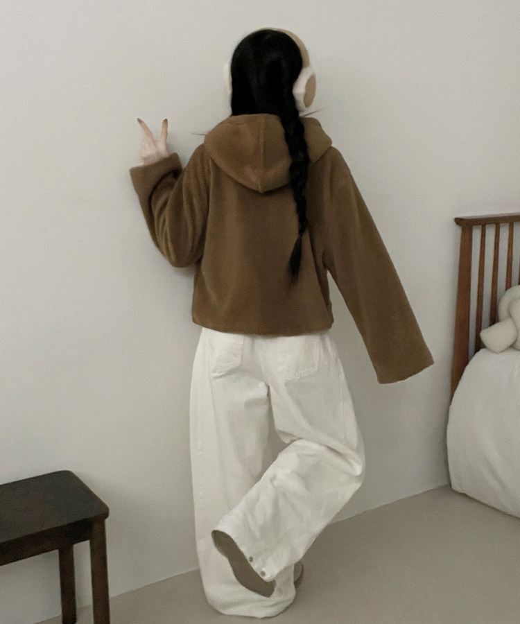 베이글양털뽀글이떡볶이후드무스탕숏자켓점퍼 베이지