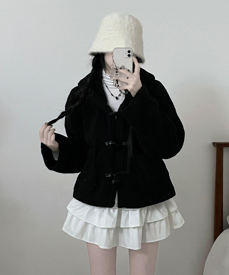 베이글양털뽀글이떡볶이후드무스탕숏자켓점퍼 블랙