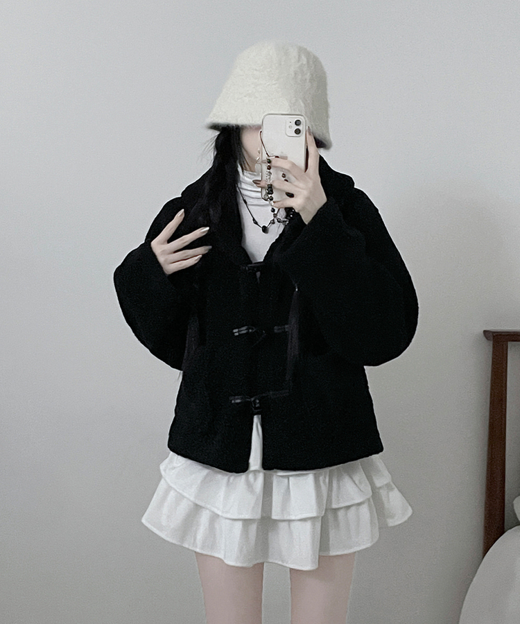 베이글양털뽀글이떡볶이후드무스탕숏자켓점퍼 블랙