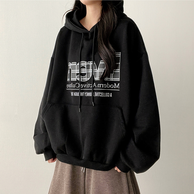 【起毛】チェックポイントパーカー BLACK