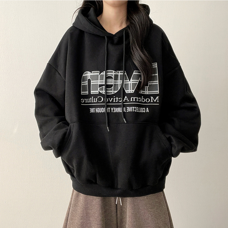 【起毛】チェックポイントパーカー BLACK