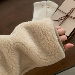 버터 플리스 양털 가죽패치 오버핏 덤블 배색 점퍼 자켓 아이보리