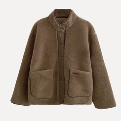 버터 플리스 양털 가죽패치 오버핏 덤블 배색 점퍼 자켓