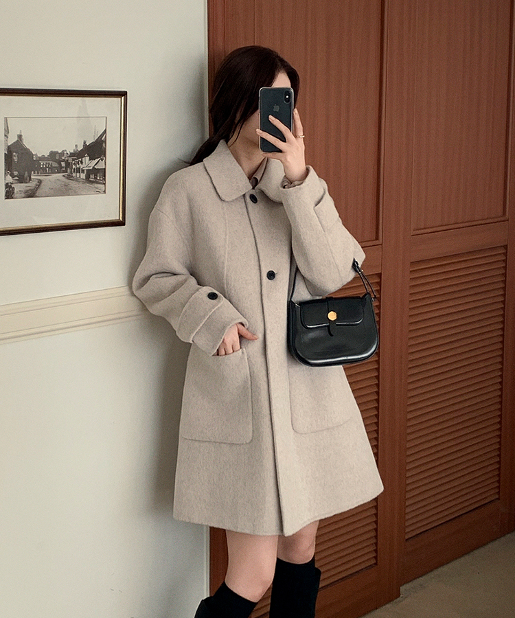 ウール混シングルミディロングコート OATMEAL