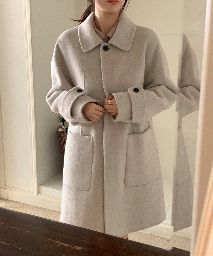 ウール混シングルミディロングコート OATMEAL