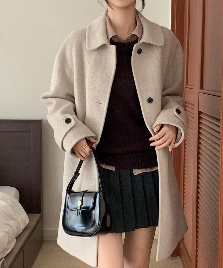 ウール混シングルミディロングコート OATMEAL