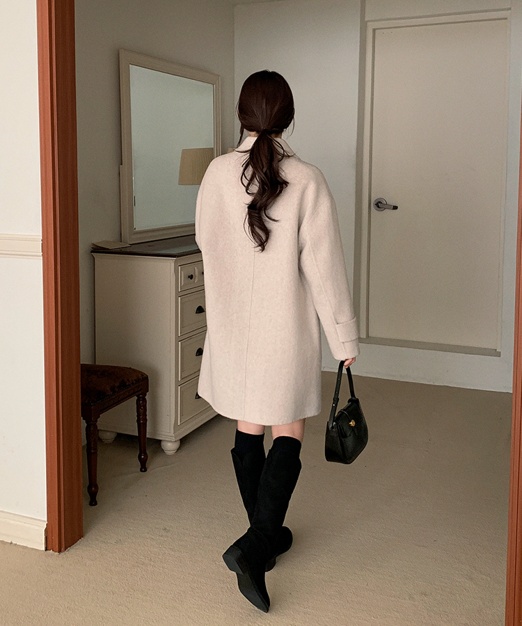 ウール混シングルミディロングコート OATMEAL