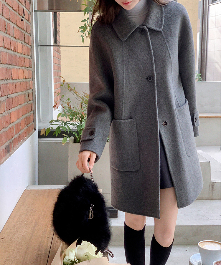 ウール混シングルミディロングコート GRAY