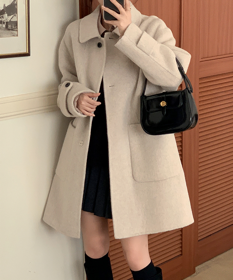 ウール混シングルミディロングコート OATMEAL