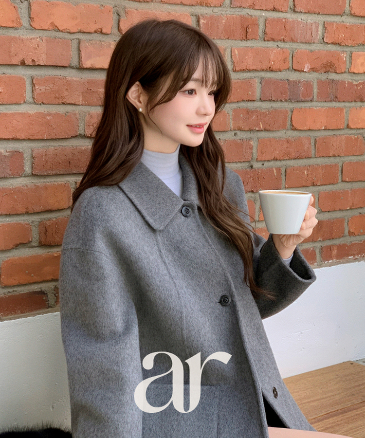 ウール混シングルミディロングコート GRAY