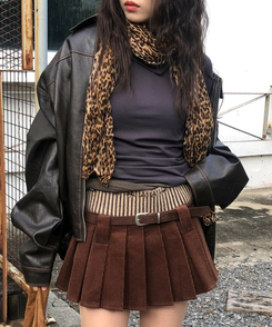 レオパードプリーツマフラー CAMEL