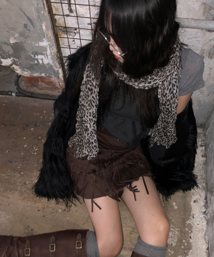 レオパードプリーツマフラー BEIGE