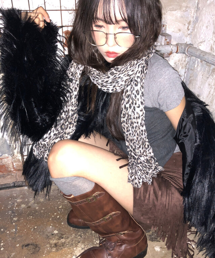 レオパードプリーツマフラー BEIGE