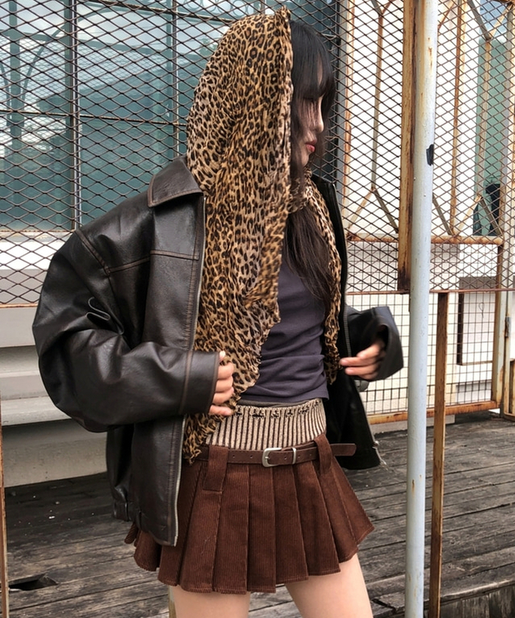レオパードプリーツマフラー CAMEL