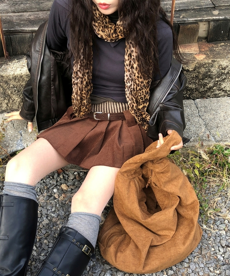 レオパードプリーツマフラー CAMEL