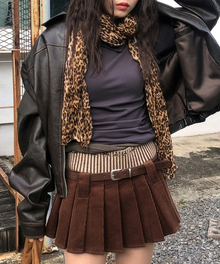 レオパードプリーツマフラー CAMEL