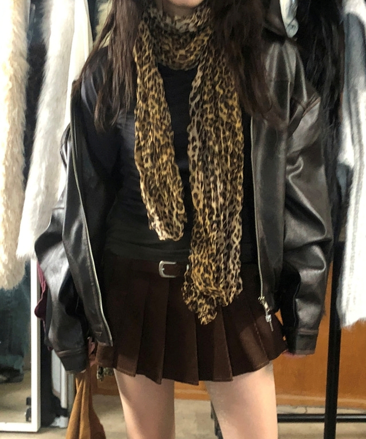 レオパードプリーツマフラー CAMEL