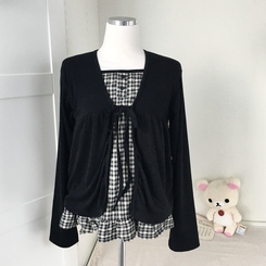 페어리 리본 프릴 체 나시 일체형 반팔 블라우스 나시 바선생 레이스