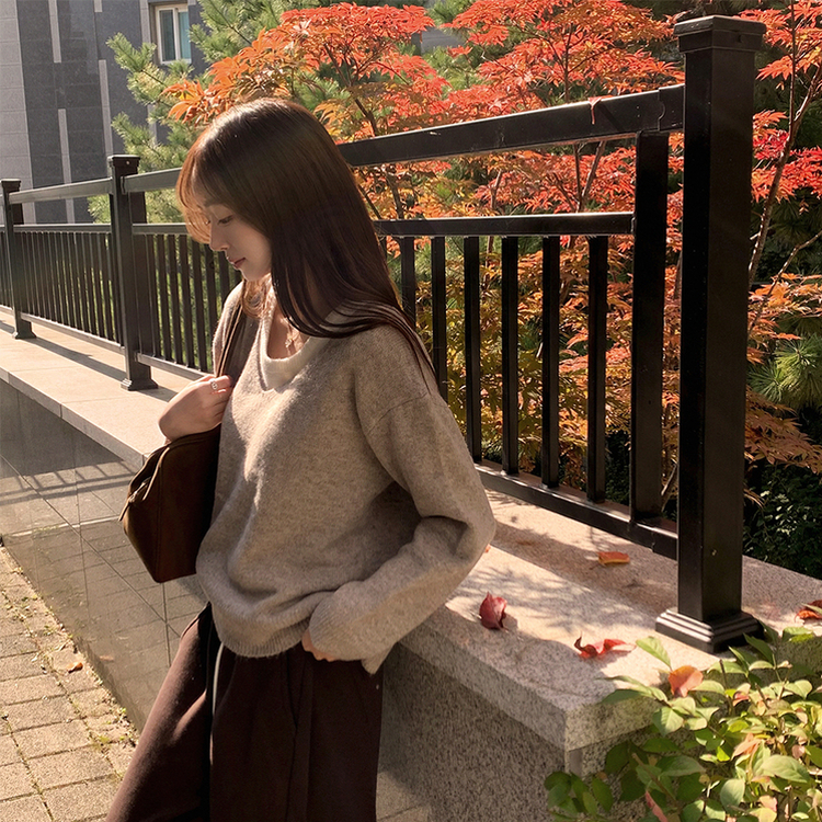 폴 가을 긴팔 오버핏 니트 보트넥 루즈핏 나시 니트 세트