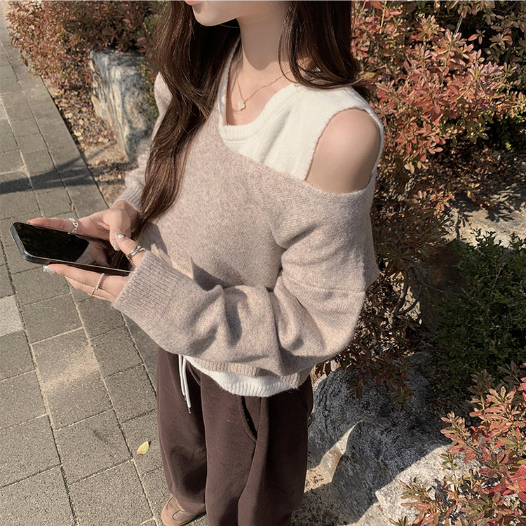 폴 가을 긴팔 오버핏 니트 보트넥 루즈핏 나시 니트 세트