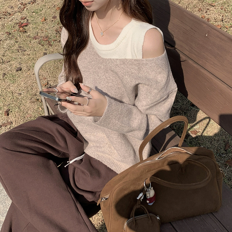 폴 가을 긴팔 오버핏 니트 보트넥 루즈핏 나시 니트 세트