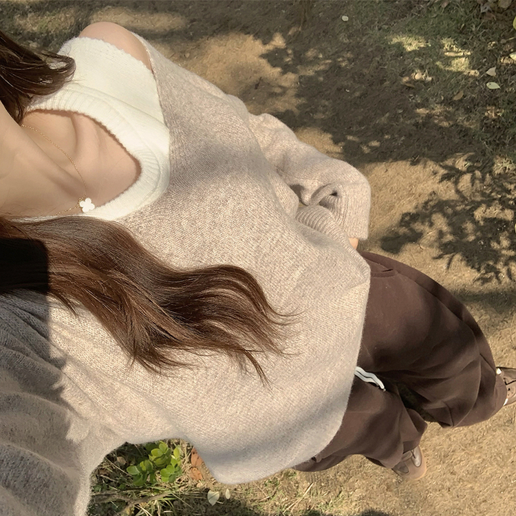 폴 가을 긴팔 오버핏 니트 보트넥 루즈핏 나시 니트 세트